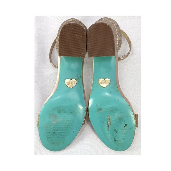Betsey Jonson Gold Open Toe Block Heel Ankle Strap Low Mid Heels Miri Shoes GUC - Picture 9 of 9